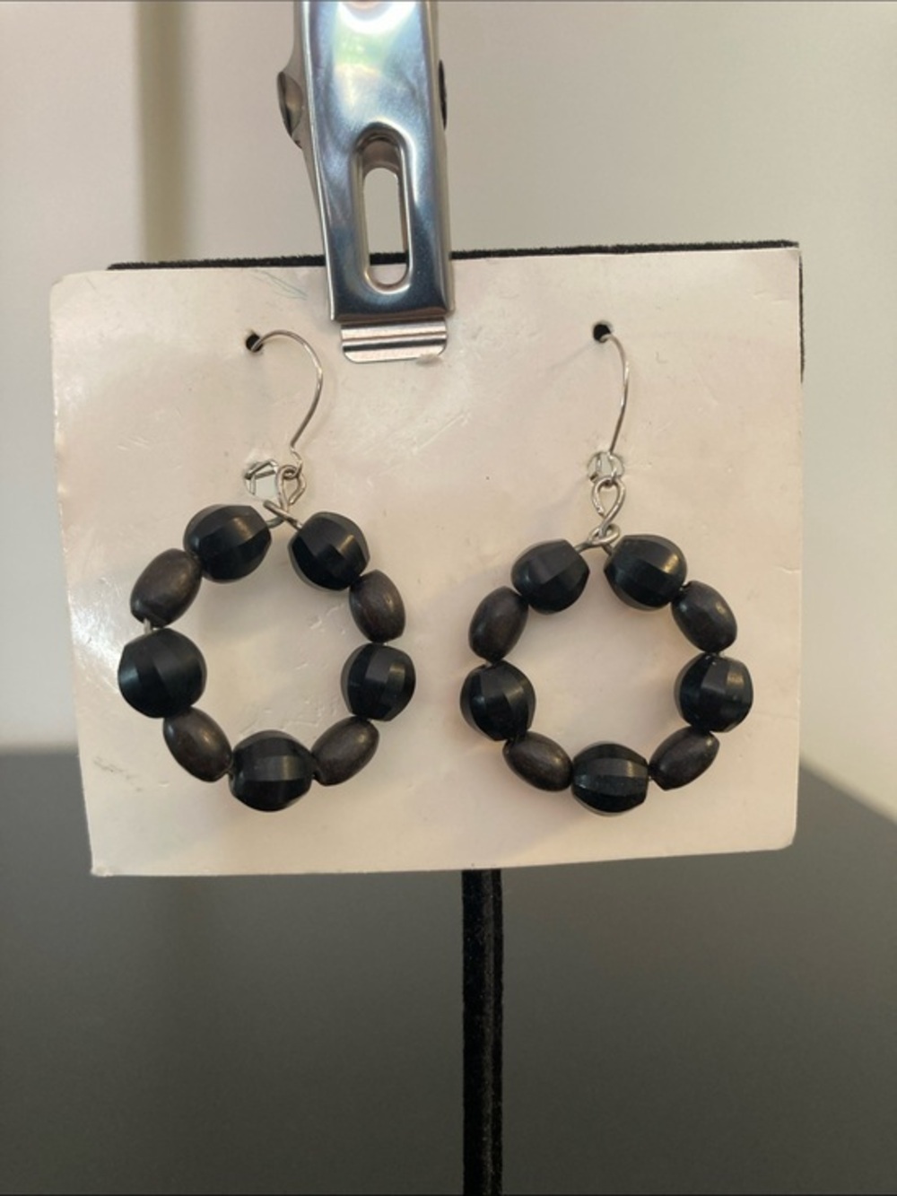 Black Beaded Hoop Earrings - Women Jewelry